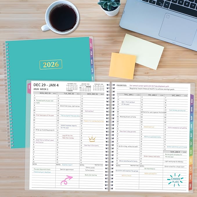 2026 Appointment Book, 30 Minutes-Hourly, Weekly ＆ Monthly Calendar Planner 2026, Jan 2026 - Dec 2026, 8.5'' x 11'', 2026 Daily Planner with Tabs ＆Pocket, Flexible Cover, Great for Office, Home, School
