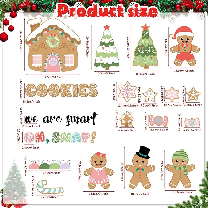 Christmas Bulletin Board Set Gingerbread Cookie Classroom Decorations Gingerbread Houses Candy Accents Paper Cutouts for Winter Holiday School Church Winter Wall Decor