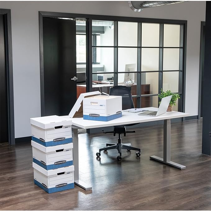 Bankers Box 4-Pack Medium Duty File Storage Boxes with Lids, FastFold Assembly, Letter/Legal, STOR/FILE, (0078907)