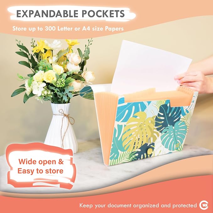 CNK File Folders Organizer with 13 Pockets Accordion Expanding Folder Documents Receipt Document Paper Pocket Filing Accordian Important Expandable Holder Files Alphabetical Labels Letter