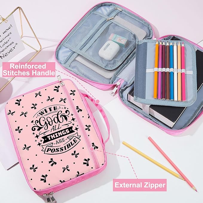 ICOSY Bible Cover Case for Women Girls Kids Bible Bag Case with Handle Kids Girls Bible Study Accessories Supplies