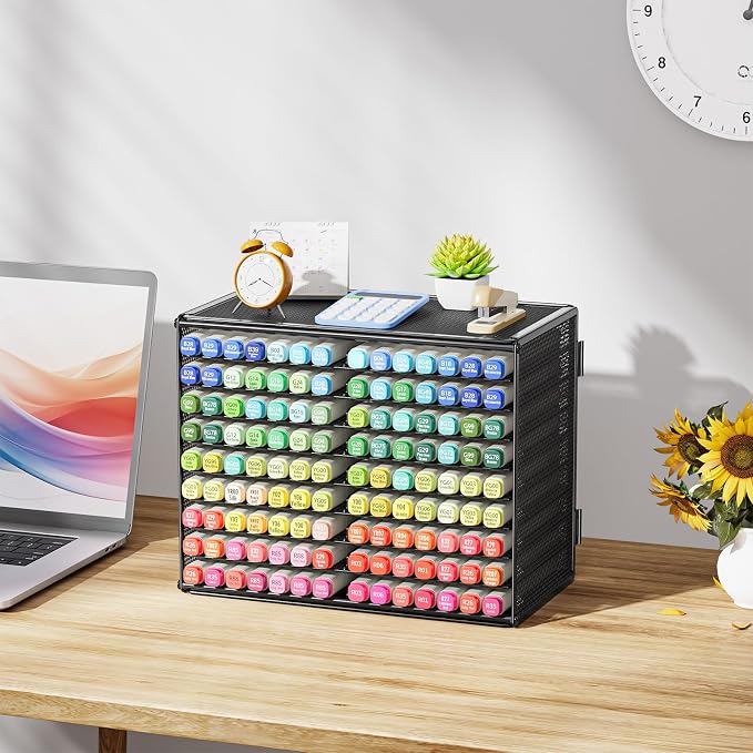 Marbrasse Mesh Marker Organizer, Metal Desktop Storage Rack for 126 Markers, Pens, Pencils, 9 Tier Marker Holder for Office Classroom & Home Art Supplies(Black)