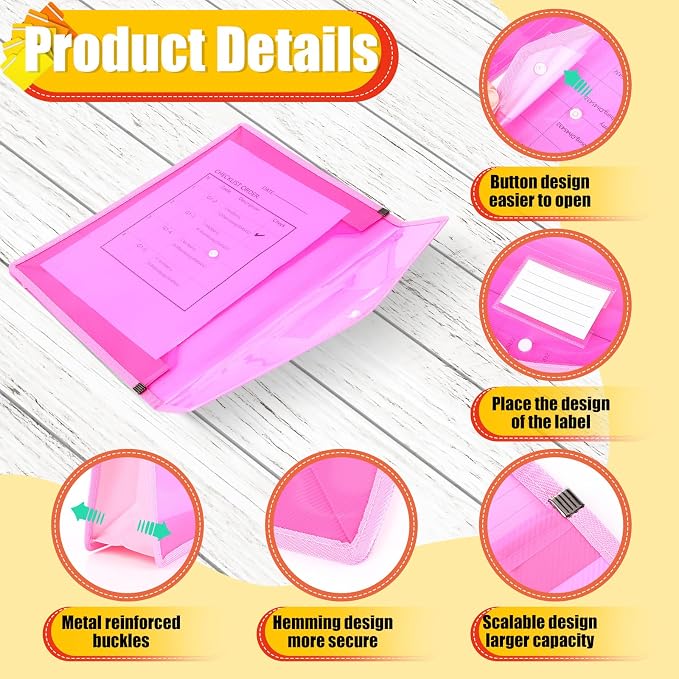 Epakh 3 Pack B4 Plastic Expanding File Folders Waterproof Transparent Expandable File Folder Wallet Document Organizer with Snap Button Closure for School Office Business (Pink Purple Orange)