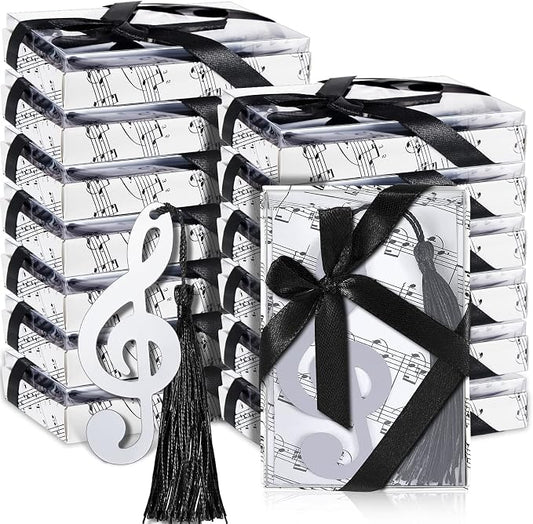 Gueevin 48 Sets Hollow Musical Notes Bookmarks with Tassels & Gift Boxes – Metal Musical Note Party Favors for Wedding, Birthday, Music Events, Classroom & Office Gifts