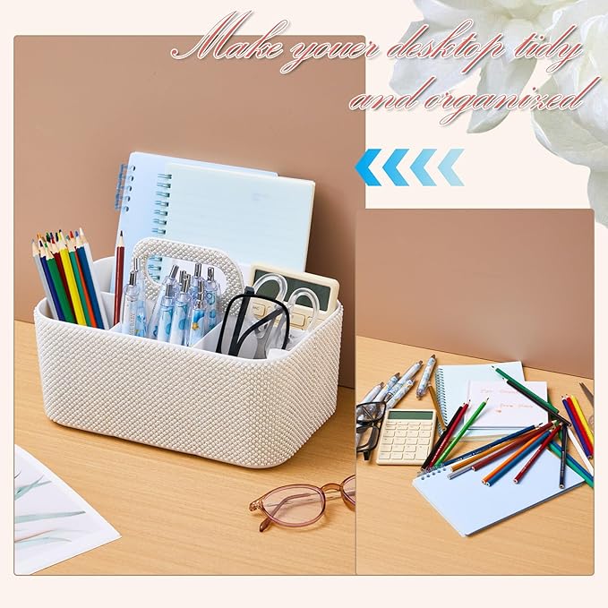 Marspark Bling Makeup Caddy Organizer with Handle, Sparkly Art Craft Holder, Glitter Bathroom Hair Caddy, Shimmer Pen Pencil Holder for Women Desk Organizer, Bling Gifts for Women(White,Pearl Diamond)