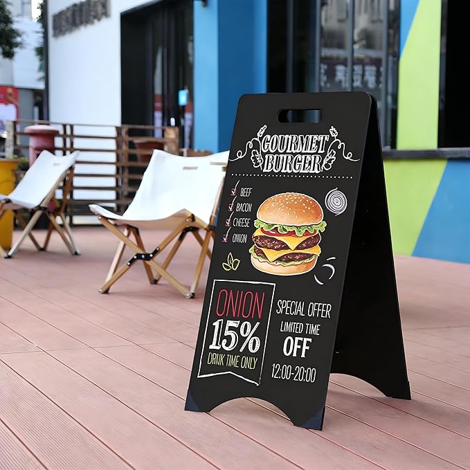 A-Frame Chalkboard Sign Large 15" x 30" Sandwich Chalkboard Double Sided Sidewalk Signs Outdoor Foldable Blackboard Menu Display for Weddings, Restaurant, Business