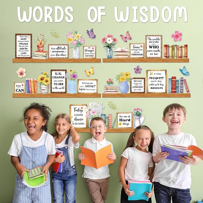 Flower Words of Wisdom Bulletin Board Classroom Decoration Summer Themed Floral Paper Cutouts Flowers Motivational Door Wall Stickers for Classroom School Wall Window Educational Learning Activities