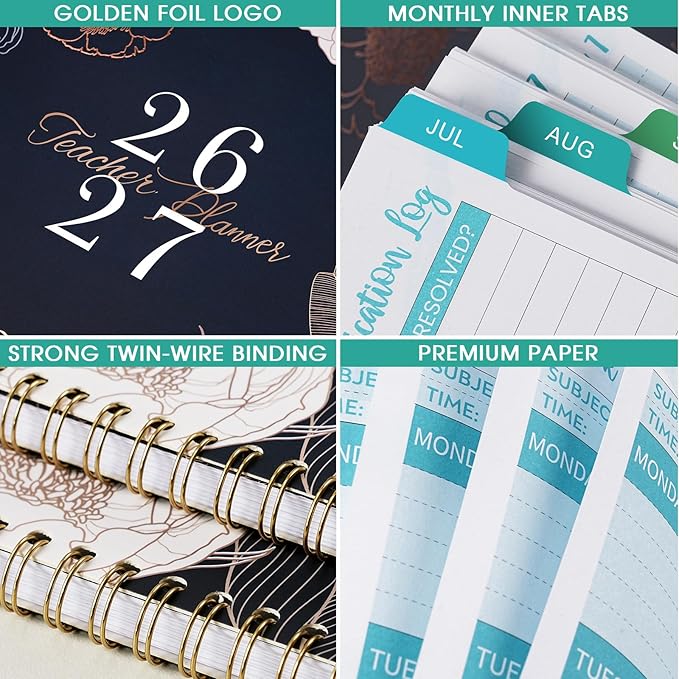Teacher Planner 2026-2027 - Teacher Lesson Planner 2026-2027, July 2026 - June 2027, 11" x 8.3", Weekly & Monthly Lesson Plan Book for Teachers - Engraved Floral