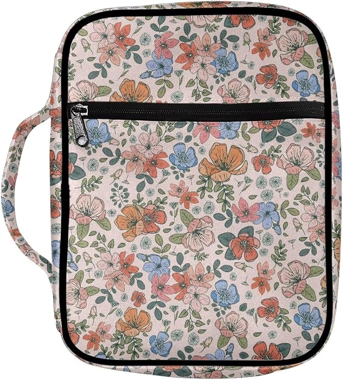 Coldinair Vintage Floral Print Bible Cover for Women Church Bag Bible Organizer and Carrying Case for Large Bibles Flowers Bible Carrying Case for Women, Bible Tote Bag