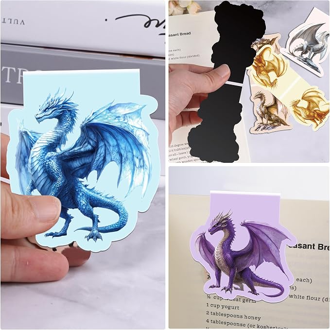 Cool Dragon Magnetic Bookmarks, 8 Pcs Fantasy Power Dragon with Wings Magnet Page Markers Unique Book Clips for Reading, Gifts for Men Book Lovers Students Teachers Office School