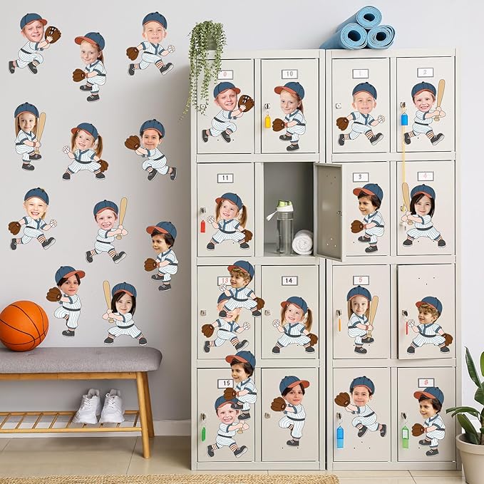 FYSUIMU 90 Pcs Baseball DIY Cutouts Sports Ball Cut-Outs Cartoon Baseball Player Paper Cutting with 150 Pcs Glue Points for Crafts Classroom Bulletin Board Birthday Party Photo