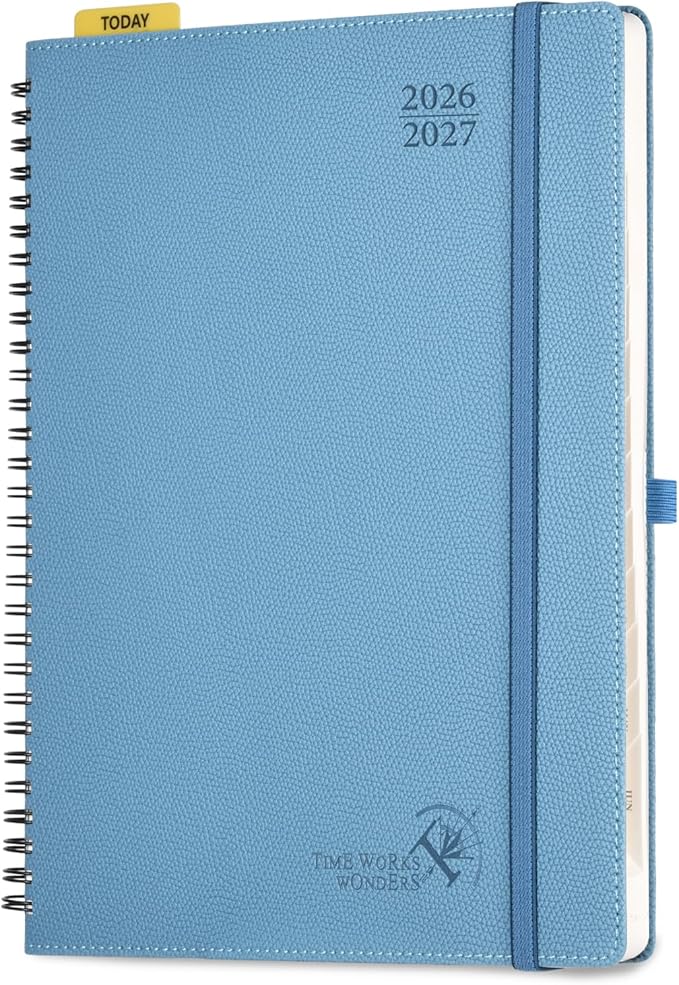 POPRUN 2026-2027 Academic Weekly Planner, Large 8.5" x 10.5" Horizontal Layout Calendar Agenda from July 2026 to June 2027, Softcover Appionment Book with Monthly Tabs, Spiral Bound, Inner-Pocket - Aquamarine