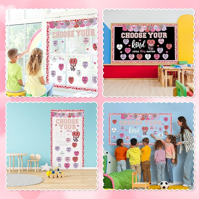 Pajean Valentine's Day Heart Bulletin Board Set Romantic Love Classroom Decorations Sweet Day Theme Paper Cutouts for Wall Window Decor School Office Supplies(Inspirational)