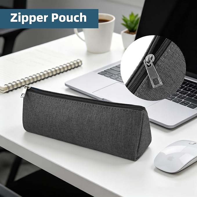 Grey Large Capacity Pen Bag Portable Stationery Pouch Premium Nylon Oxford Cloth Zipper Organizer for Office Business Travel