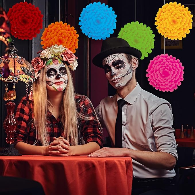 TaoBary 24 Pcs Day of The Dead Decorations Marigold Flower Paper Cutouts 7.09in Dia De Muertos Party Decorations Marigold Flower Bulletin Board Decor for Mexican Halloween Classroom Altar Wall Crafts