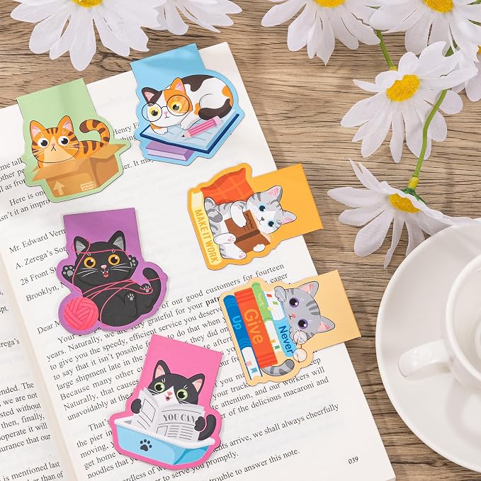 JSRQT 6 Pack Magnetic Bookmark Cute Cats Book Marks Page Markers Book Markers Clip for Students Teachers Assorted Cat Bookmarks for Women Men Funny Book Lovers Gifts Personalised Bookmark