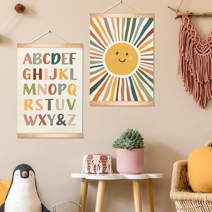 Alphabet Educational Chart Set of 2 for Classroom Decor,Colorful Educational Poster for Toddlers 1-3,Toddler Learning Poster for Ages 3-5 for Nursery Playroom and Homeschool,Back to School Season Classroom Must Haves 14x18.5Inch