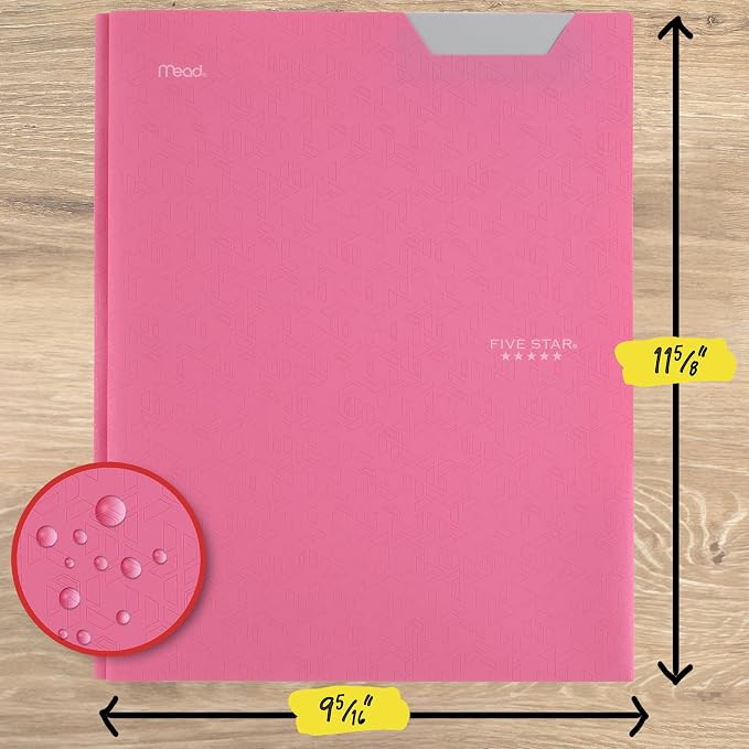 Five Star 2-Pocket Folder, Plastic Folder with Stay-Put Tabs and Prong Fasteners, Holds 8-1/2" x 11" Paper, Prom Pink (340300R)