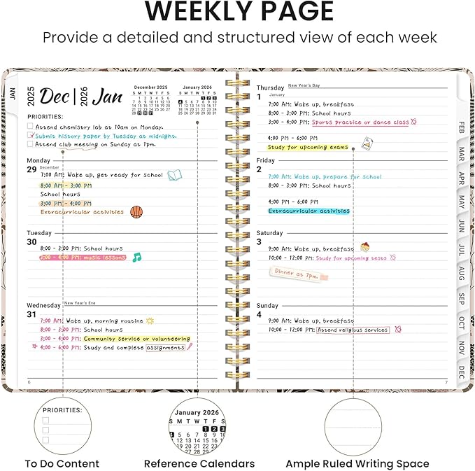 2026 Planner, Monthly and Weekly Calendar Planner for Women, Jan 2026 - Dec 2026, Hardcover Pretty 2026 Agenda Planner Book with Tabs, Spiral Bound, Perfect for School Office Home Supplies, 8.5" x 11" - Magical Forest