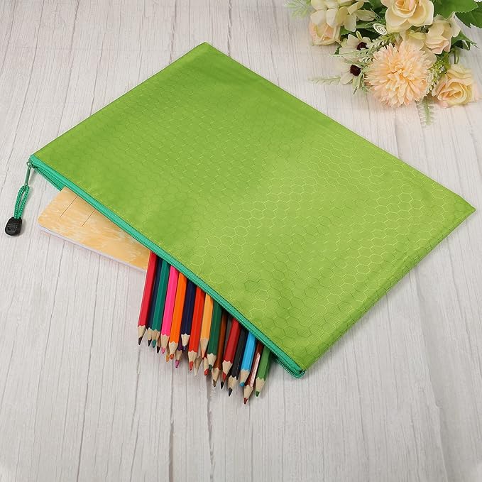 PATIKIL Waterproof Zipper File Bags, 10 Pack A4 Size Document Pocket Storage Organizer Pouch for Travel Office Supply, Green