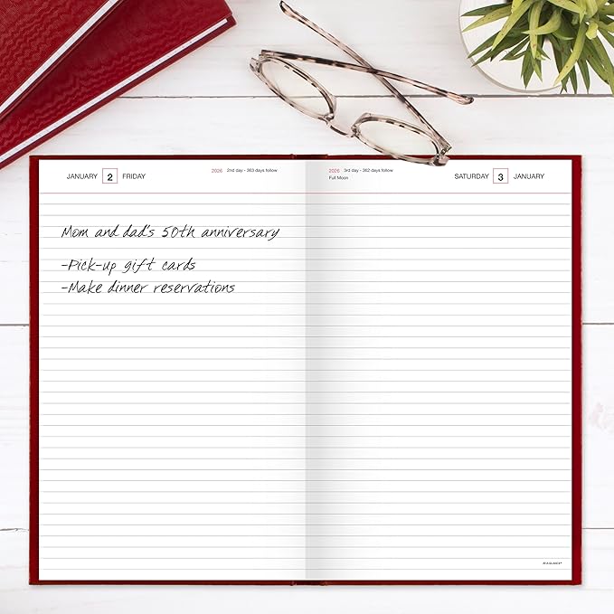 AT-A-GLANCE 2026 Standard Daily Planner, 7-3/4" x 12", Large, 12-Month, Hardcover, Red (SD3761326)