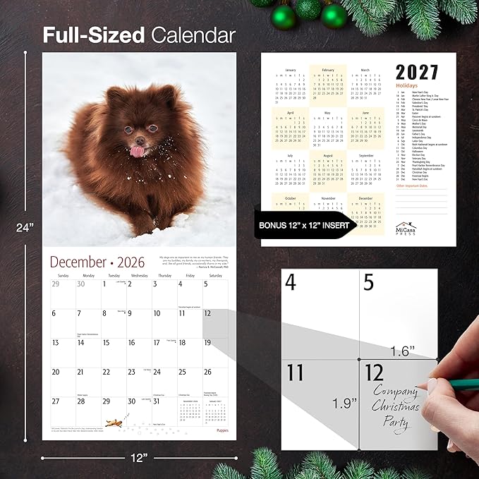 MICASA PRESS Puppies 2026 Wall Calendar 12 Month | 12" x 24" Open | Thick & Sturdy Paper | Giftable | Cute Puppy Dog Calendar 2026