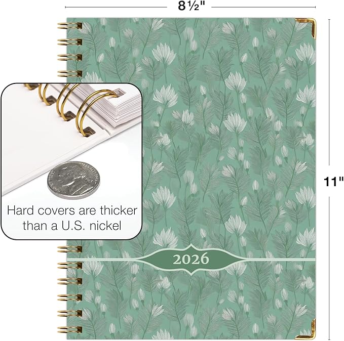 LARGE PRINT HARDCOVER 2026 Planner, 8.5"x11": 14 Months (November 2025 - December 2026), Daily Weekly Monthly Planner, Yearly Agenda, Bookmark, Pocket Folder and Sticky Note Set (Whispering Meadow)