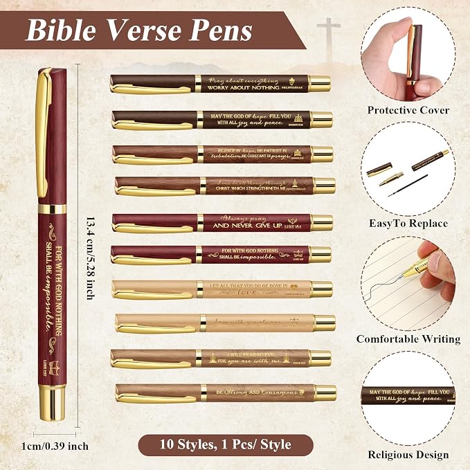Gueevin 10 Sets Fathers Day Christian Gifts Bulk Bible Verse Pens Christian Religious Bookmarks and Bible Keychains Church Appreciation Gift for Graduation End of Year Teacher School (Multicolor)