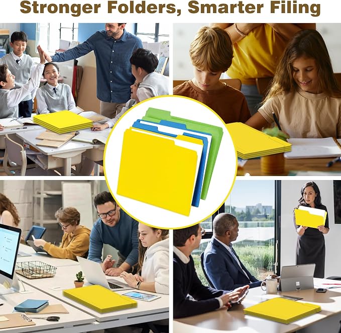 Yellow Manilla Folders File Folders 100-Pack Letter Size 8.5" x 11" Yellow Colored Folder with 1/3-Cut Tabs Durable Pressboard Folders for Office, School, Home, Business Filing Supplies, Made in USA