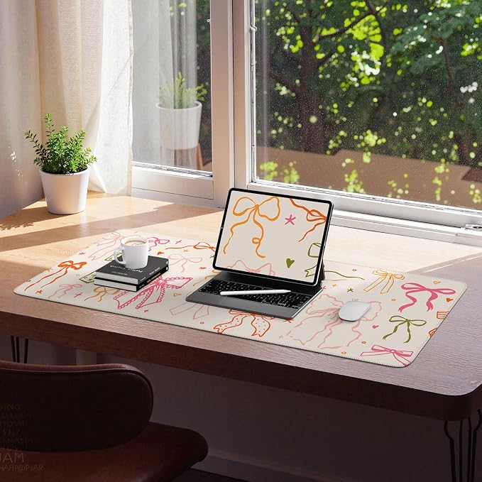 iCasso Desk Mat for Keyboard and Mouse, Large Mouse Pad for Desk, Desk Matt for Desktop, Desk Pad Mat, Anti-Slip Big Mousepad with Stitched Edges for Computer(Colorful Ribbon)