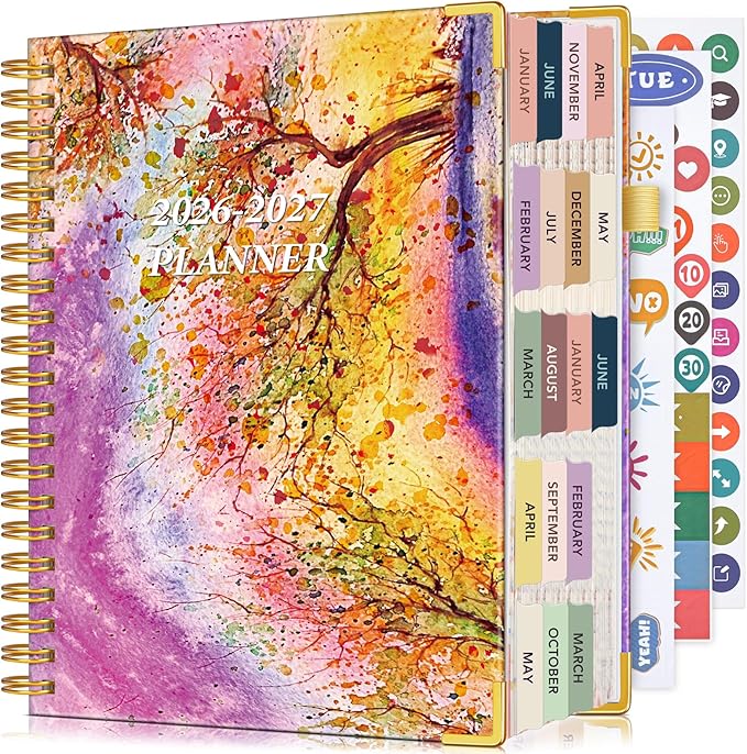 Planner 2026-2027, 18 Months Weekly and Monthly Daily Planner from January 2026 - June 2027, 8.5" x 11" A4 Large Hardcover Agenda Organizer Book 2026 with Tabs, Spiral Yearly Calendar Planners for School Work Home, Autumn Tree