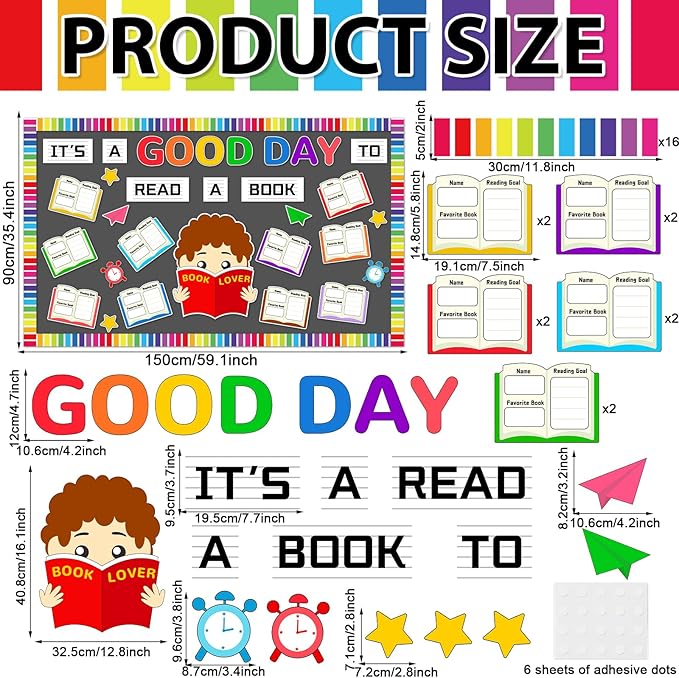Colorful Reading Bulletin Board Decorations Its a Good Day to Read a Book Bulletin Board Back to School Books Cutouts Reading Classroom Decor for Home Library Preschool Chalkboard Wall Supplies