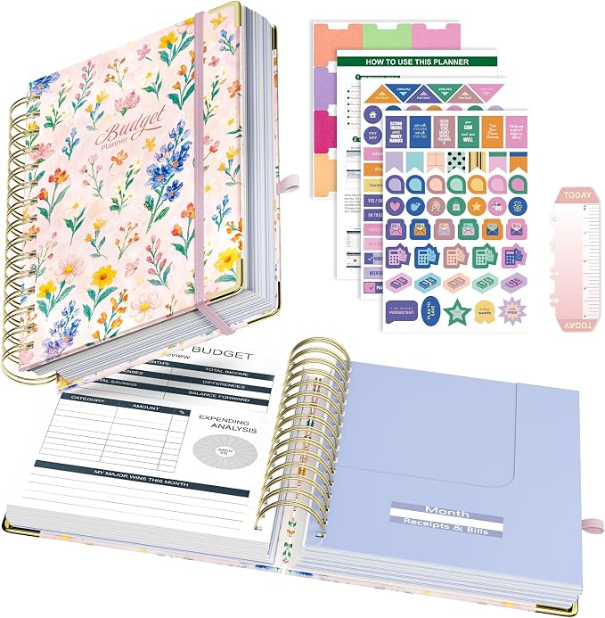 Ospelelf Budget Planner Budget Book with Bill Organizer and Expense Tracker 12 Month Undated Account Book to Take Control of Your Money Pink Floral