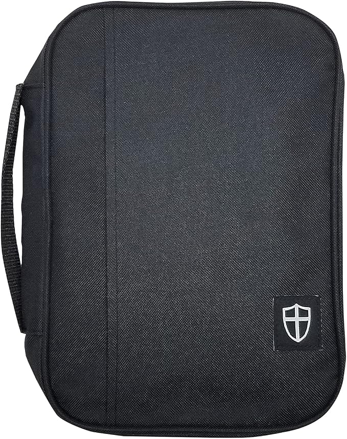 Armor of God Bible Cover & Book Cover | Oxford Cloth with Handle & Cross Emblem Zipper-Pull | 4 Pen Loops Inside Cover | Outside Pocket | Black & Lavender | Large & XL