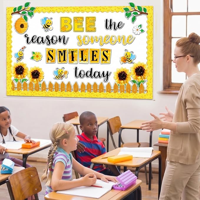 Bee Bulletin Board Decorations Set Summer 3D Sunflower Classroom Decorations Bee the Reason Someone Smiles Today Bulletin Board Motivational Paper Cutouts for Spring School Home Chalkboard Wall Decor