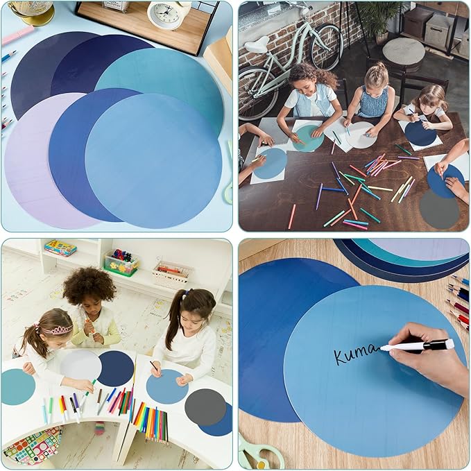 Newtay 24 Pack Dry Erase Dots Circles Colorful 10 Inch Removable White Board Marker Wall Sticker Decals Painted Wood Design Spots Set for Classroom Teachers Students Tables Desk (Blue Color)