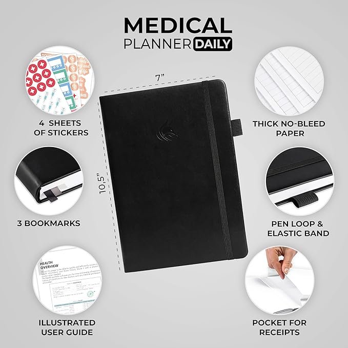 Clever Fox Medical Planner Daily – Health Diary Notebook, Wellness Journal & Self-Care Logbook, Lasts 3 Months, 7x10.5″ (Black)