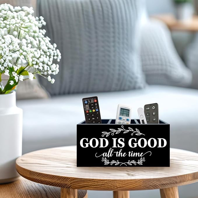 Christian Bible Verse Pen Holder, God Is Good All the Time Christian Office Pen Pencil Holder Organizer for Desk Accessories, Religious Wooden Box Desk Decor for Home Office Desk Decorations