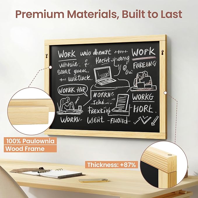 2-in-1 Double-Sided Magnetic Chalkboard 24"x16", Chalk Calendar Board & Large Blackboard for Kitchen & Home Decor, Schedule, Menu, Back-to-School Gift - Hanging Chalk Board with 2 Liquid Pens, Wood