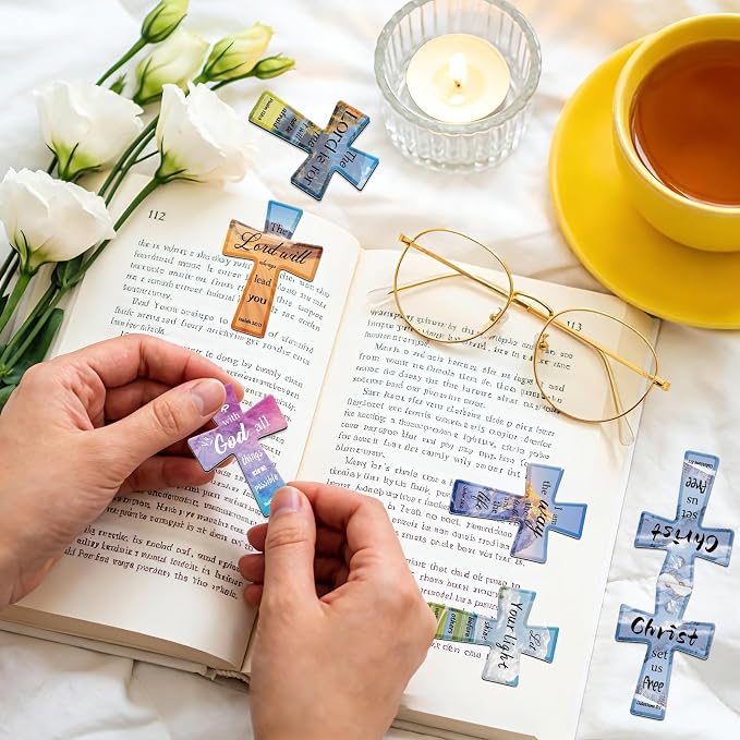 25Pack Magnetic Bookmarks Bulk Cross Bible Bookmark Christian Bookmarks for Women Men kids Adults Teacher Book Lovers Gifts, Book Marks for Reading Religious Verses Magnet Bookmark Clips (Multi-style)