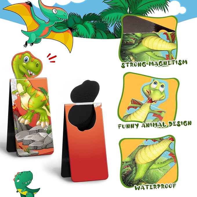 Sepamoon 12 Pcs Dinosaur Magnetic Bookmarks, Cute Page Markers for Classroom Rewards, Teacher Prize Supplies, Reading Incentives, Party Favors, Book Lovers Gifts Bulk