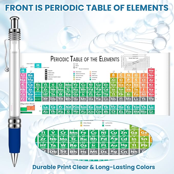 Harloon 12 Pack Chemistry Periodic Table of Element Pen Ballpoint Scroll Pen with Formulas Equations Periodic Table Reference Sheet for Student Teacher Study Tool Scientists Day Graduation Gift