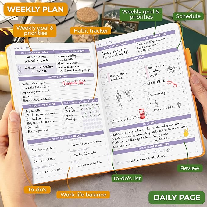 Clever Fox Daily Planner 2nd Edition – Undated Time Block Task Organizer with Hourly Schedule & to-do List – A5, 6 Months (Amber Yellow)