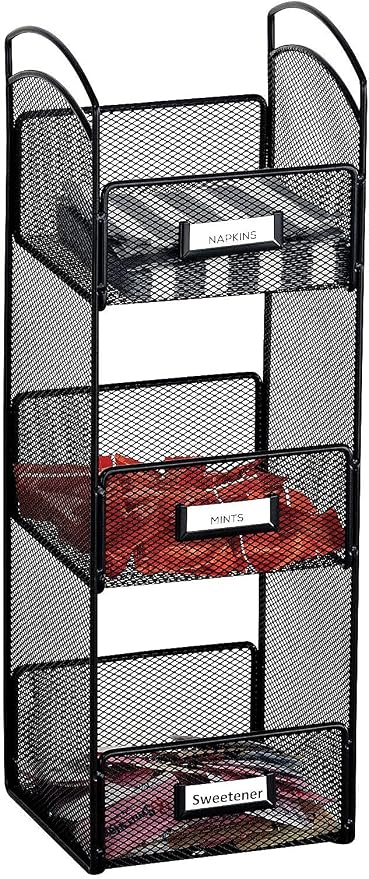 Safco 3290BL Onyx Breakroom Organizers, 3 Compartments, 6 x 6 x 18, Steel Mesh, Black