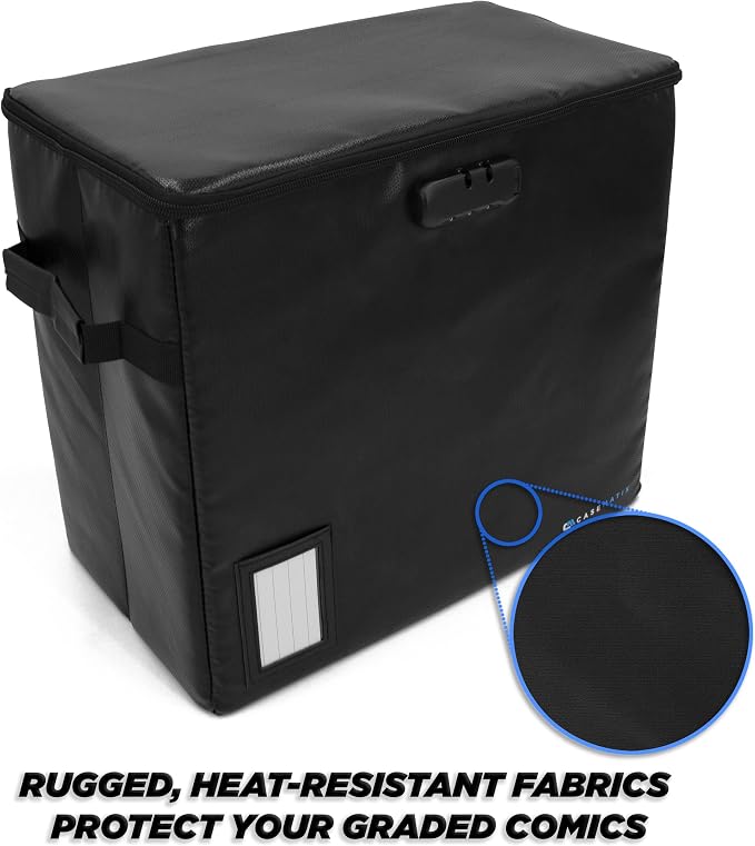 CASEMATIX Classic Black Graded Comic Book Storage Bin, 3 Pack, Fits Up To 30 Slabs, Fire Resistant, Lockable, Collapsible