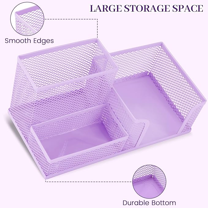 Purple Office Desk Accessories, 9 Pcs Desk Organizers and Accessories with Mesh Pen Holder, Stapler, Tape Dispenser, Hole Punch, Office Supplies Set for Office Home School Women Students Gift