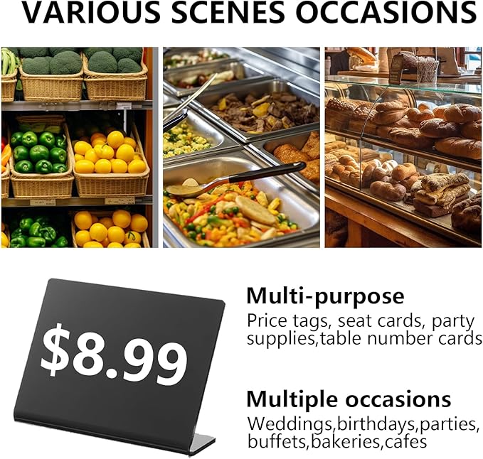 Mini Chalkboard Food Labels 20-Pack - 4x3 Inch L-Shaped Blackboard Signs for Restaurants, Wedding Reception, Birthday Party, Dessert Table with 7 Color Chalk Pens & Cleaning Cloth