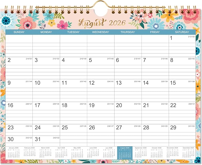 Calendar 2026-2027 - Wall Calendar 2026-2027 with 18 Months, Jul. 2026 - Dec. 2027, Wall Calendar with Twin-Wire Binding + 11" x 8.5" + Hanging Hook + Ruled Blocks with Julian Dates - Black Floral