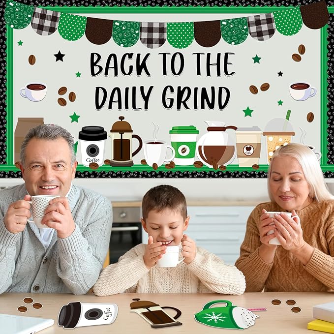 Naozinebi Coffee Bulletin Board Set Coffee Cup Classroom Decorations Hot Cocoa Cutouts Green Coffeehouse Crafts for Teachers Students Back to School Kindergarten Wall Door Decors Party Supplies
