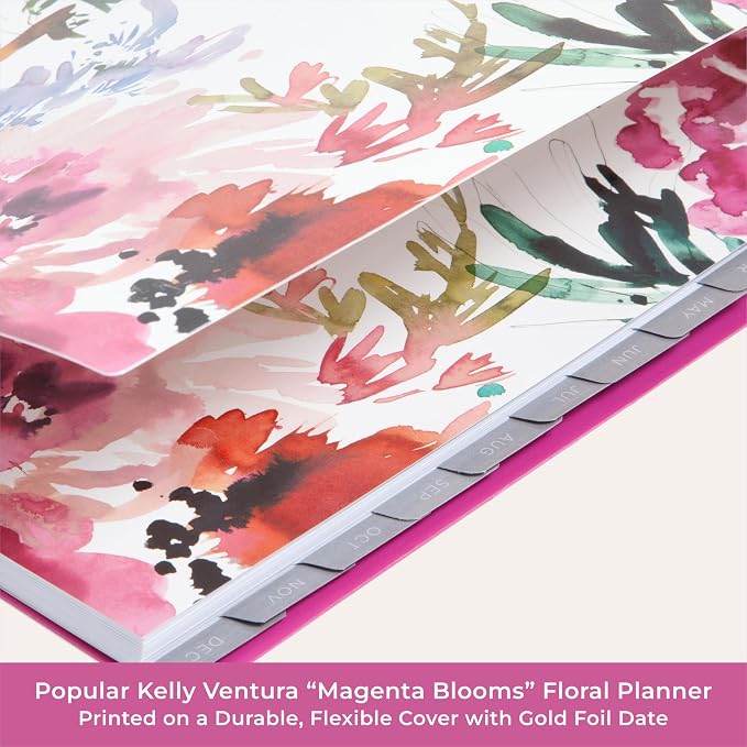 Blue Sky Kelly Ventura 2026 Weekly and Monthly Planner Calendar, January 2026 - December 2026, 8.5" x 11", Flexible Cover, Laminated Tabs, Durable Twin Wire Binding, Storage Pocket, Magenta Blooms